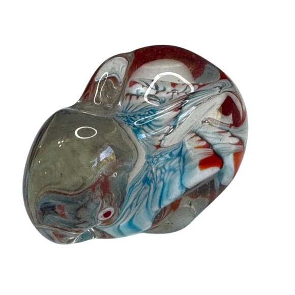 Blown Glass Mini Rabbit 2 1/4" Red White Blue Figurine Studio Art Glass Animal - Picture 3 of 8